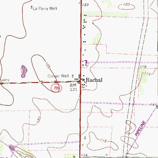 Topographic Map of Rachal, TX