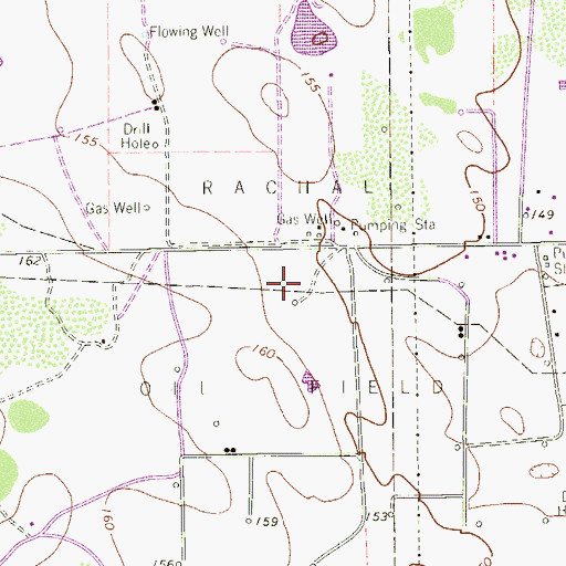 Topographic Map of Rachal Oil Field, TX
