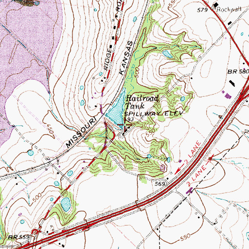 Topographic Map of Railroad Tank, TX