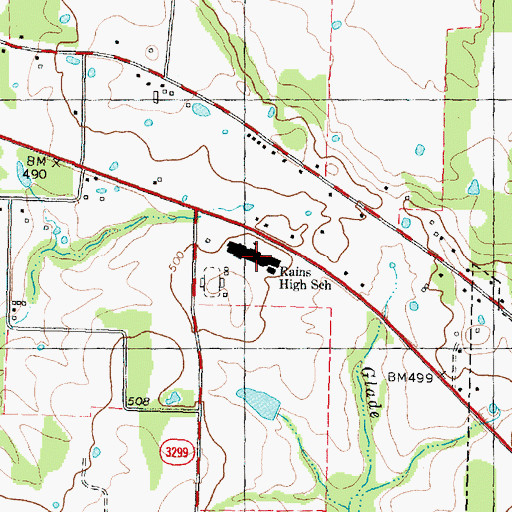 Topographic Map of Rains High School, TX