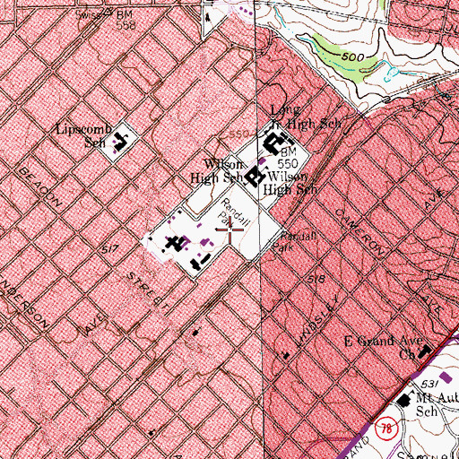 Topographic Map of Randall Park, TX