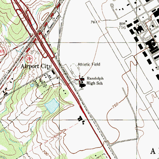 Topographic Map of Randolph High School, TX