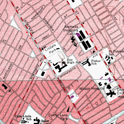 Topographic Map of Ray High School, TX