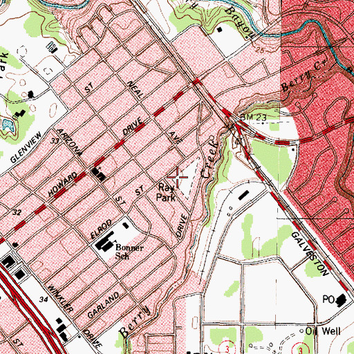 Topographic Map of Ray Park, TX