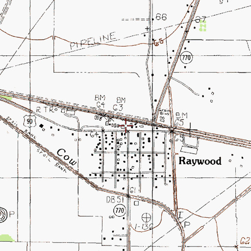 Topographic Map of Raywood, TX