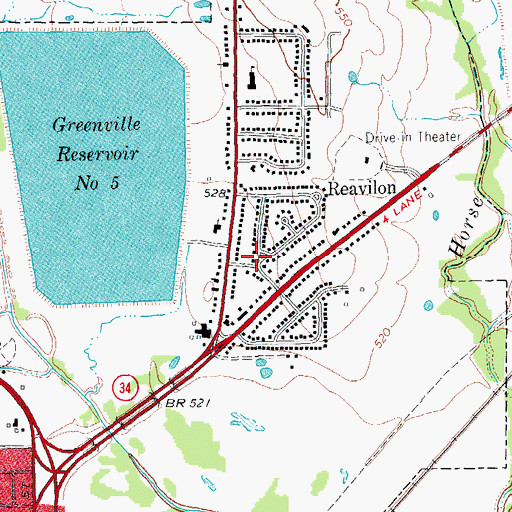Topographic Map of Reavilon, TX