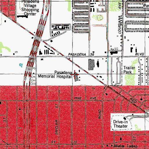 Topographic Map of Red Bluff General Hospital, TX