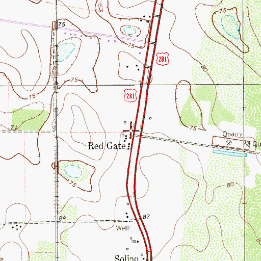 Topographic Map of Red Gate, TX