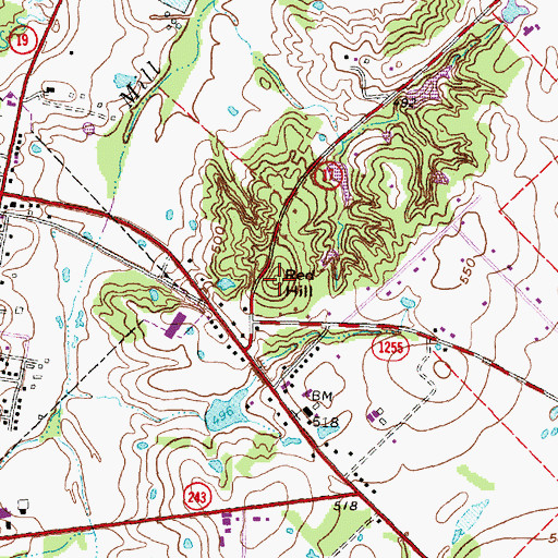 Topographic Map of Red Hill, TX