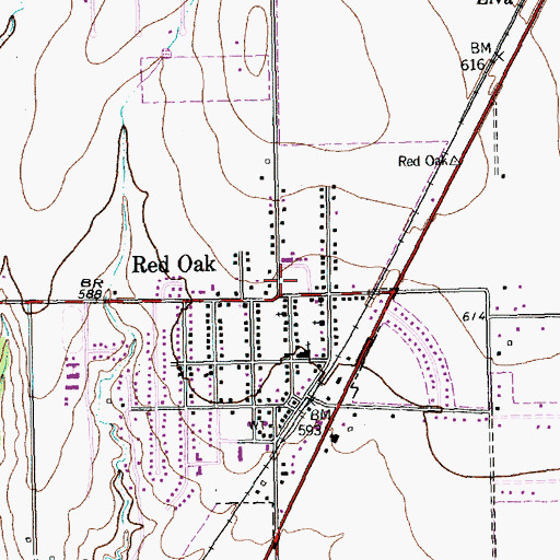 Topographic Map of Red Oak, TX