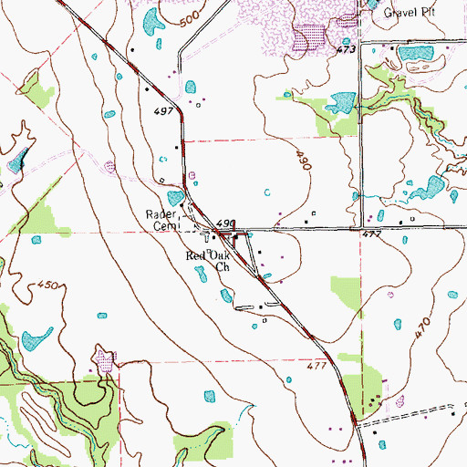Topographic Map of Red Oak Church, TX
