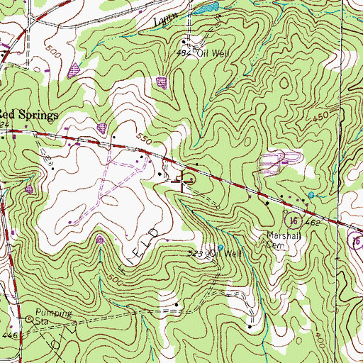 Topographic Map of Red Springs Oil Field, TX