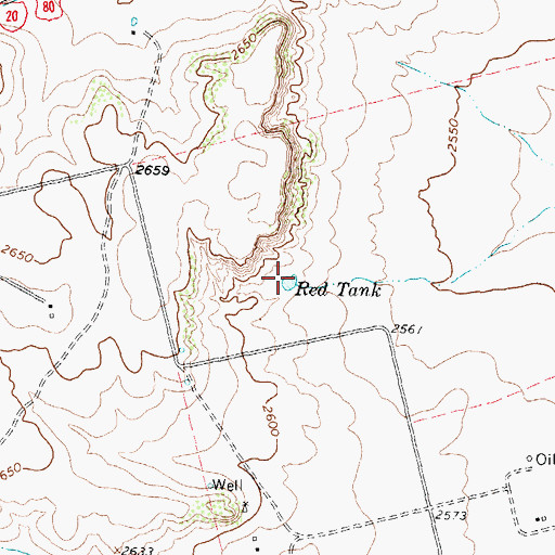 Topographic Map of Red Tank, TX