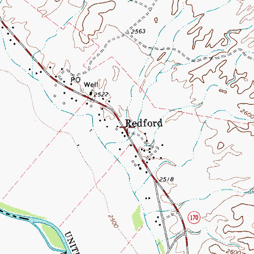 Topographic Map of Redford, TX