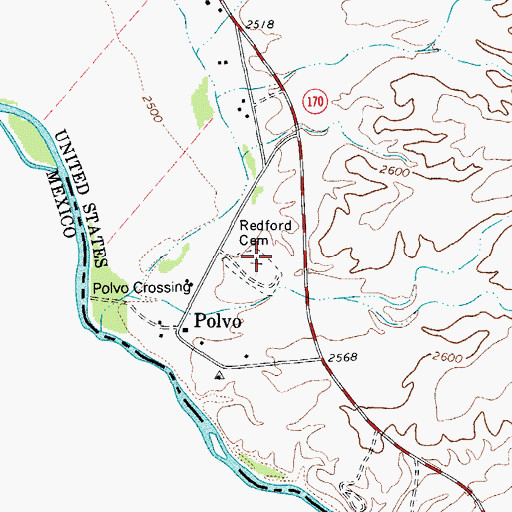 Topographic Map of Redford Cemetery, TX