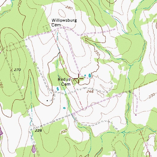 Topographic Map of Redus Cemetery, TX