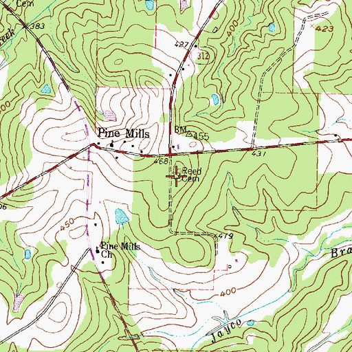 Topographic Map of Reed Cemetery, TX