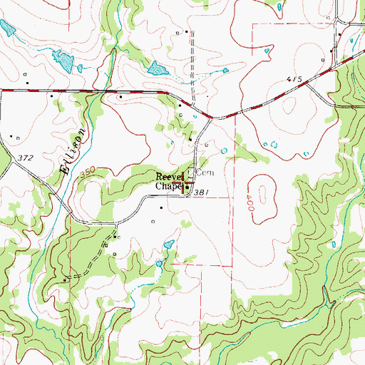 Topographic Map of Reeves Chapel, TX