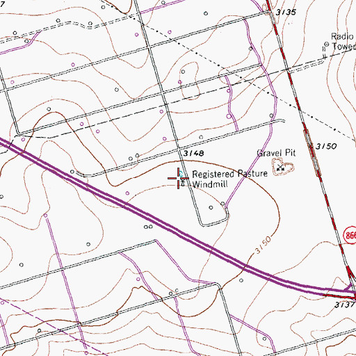 Topographic Map of Registered Pasture Windmill, TX