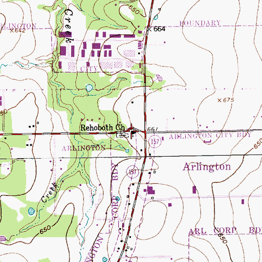 Topographic Map of Rehoboth Church, TX