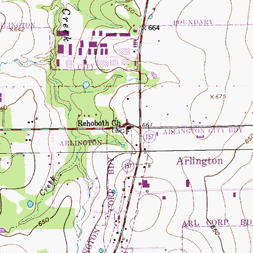 Topographic Map of Rehoboth Church, TX