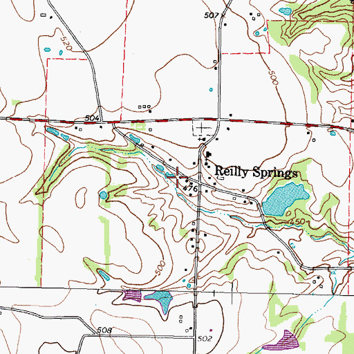 Topographic Map of Reilly Springs, TX