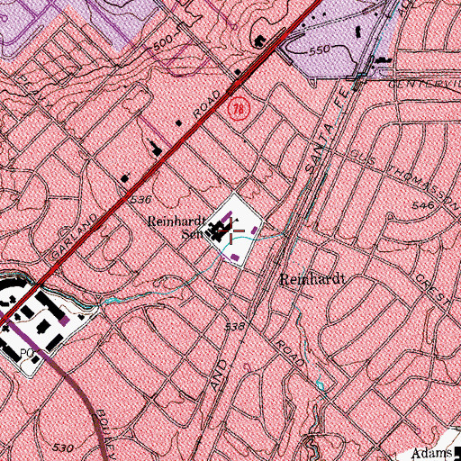 Topographic Map of Reinhardt School, TX