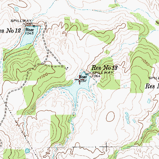 Topographic Map of Reservoir Number Thirteen, TX