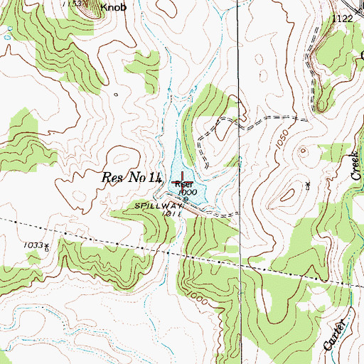 Topographic Map of Reservoir Number Fourteen, TX