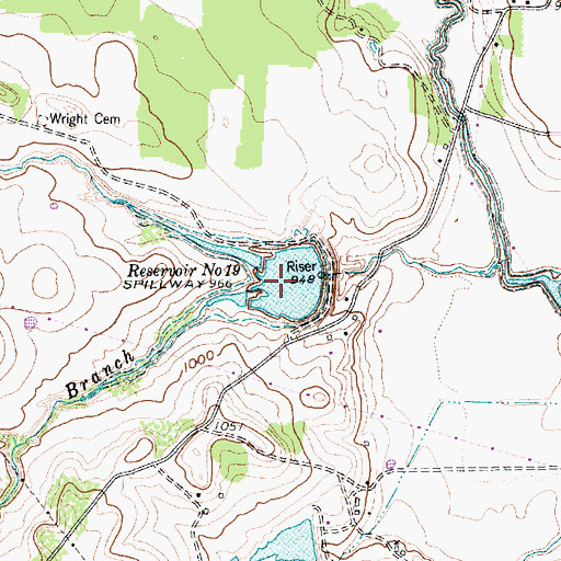 Topographic Map of Reservoir Number Nineteen, TX