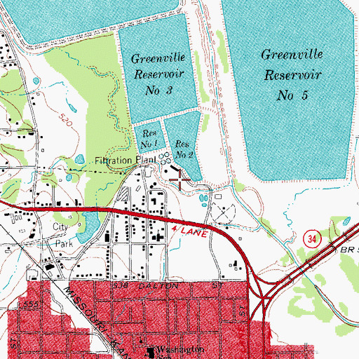 Topographic Map of Reservoir Number Two, TX