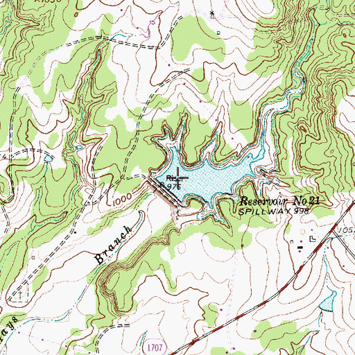 Topographic Map of Reservoir Number Twentyone, TX