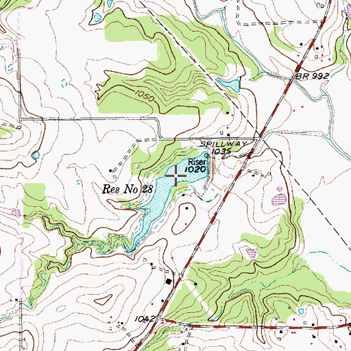 Topographic Map of Reservoir Number Twentyeight, TX