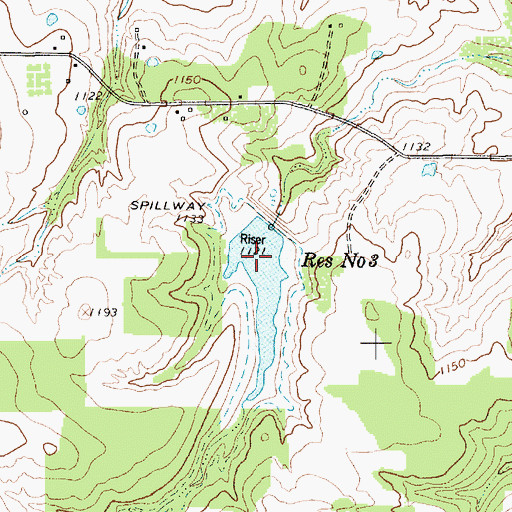 Topographic Map of Reservoir Number Three, TX