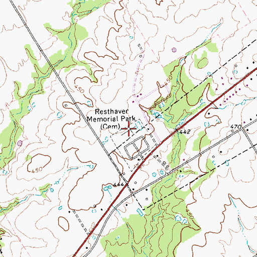 Topographic Map of Resthaven Memorial Park, TX