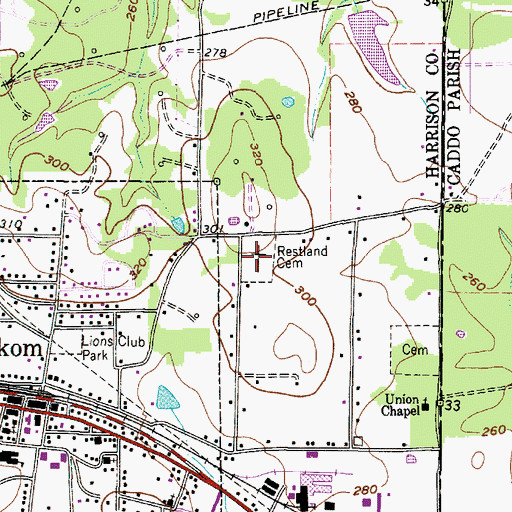Topographic Map of Restland Cemetery, TX