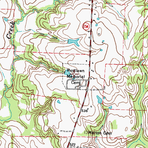 Topographic Map of Restlawn Memorial Cemetery, TX