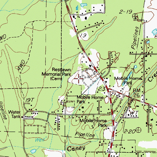 Topographic Map of Restlawn Memorial Park, TX