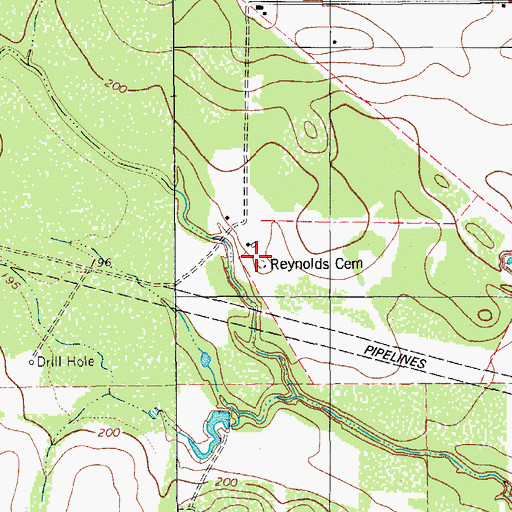 Topographic Map of Reynolds Cemetery, TX