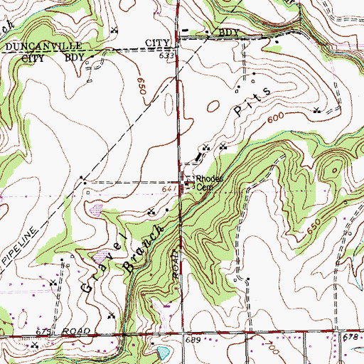 Topographic Map of Rhodes Cemetery, TX