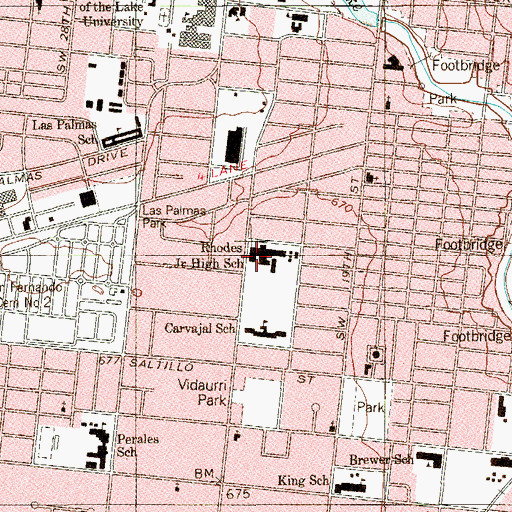 Topographic Map of Rhodes Junior High School, TX