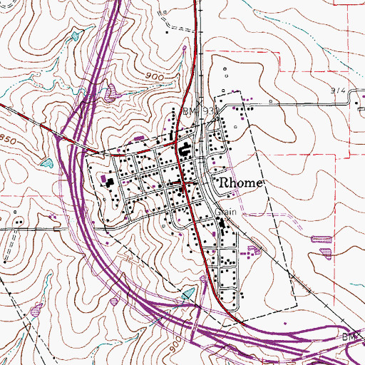 Topographic Map of Rhome, TX