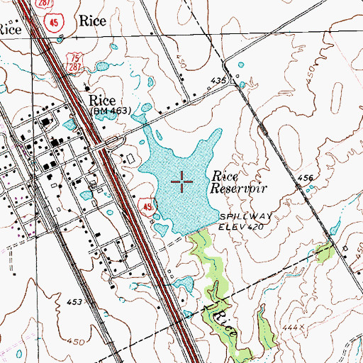 Topographic Map of Rice Reservoir, TX