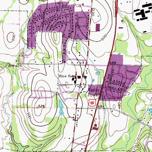 Topographic Map of Rice School, TX