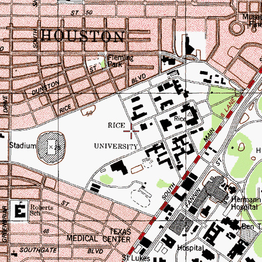 Topographic Map of Rice University, TX