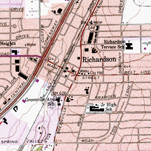 Topographic Map of Richardson, TX