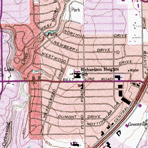 Topographic Map of Richardson Heights School, TX