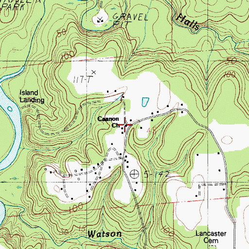 Topographic Map of Caanon Church, AL