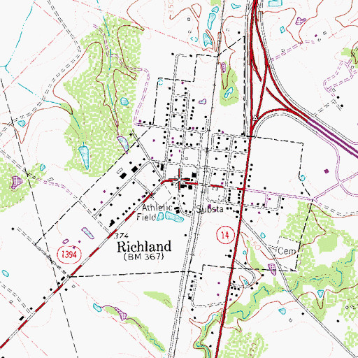 Topographic Map of Richland, TX