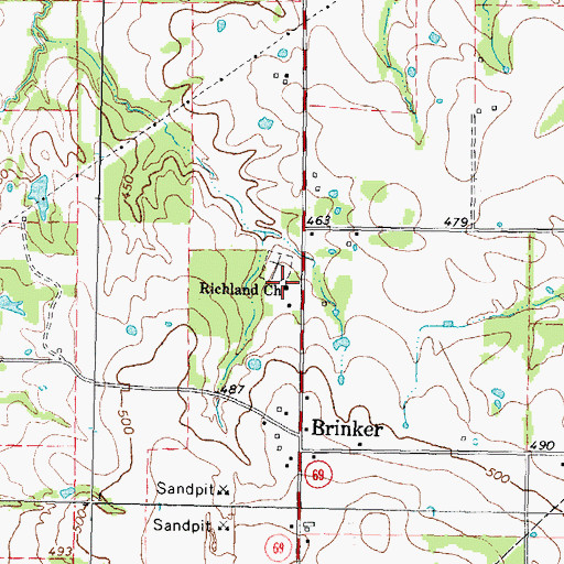 Topographic Map of Richland Church, TX